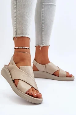 Zazoo Sandały Na Obcasie|Sandały Na Koturnie*40392 Skórzane Sandały Damskie Beżowe Beżowy