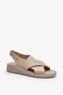 Zazoo Sandały Na Obcasie|Sandały Na Koturnie*40392 Skórzane Sandały Damskie Beżowe Beżowy