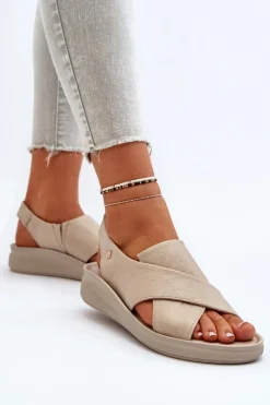 Zazoo Sandały Na Obcasie|Sandały Na Koturnie*40392 Skórzane Sandały Damskie Beżowe Beżowy