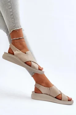 Zazoo Sandały Na Obcasie|Sandały Na Koturnie*40392 Skórzane Sandały Damskie Beżowe Beżowy