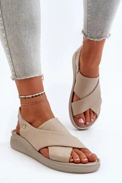 Zazoo Sandały Na Obcasie|Sandały Na Koturnie*40392 Skórzane Sandały Damskie Beżowe Beżowy
