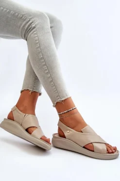 Zazoo Sandały Na Obcasie|Sandały Na Koturnie*40392 Skórzane Sandały Damskie Beżowe Beżowy