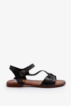 Damskie Zazoo 40182 Skórzane Sandały Damskie Czarne