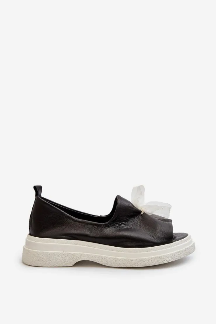 Best Zazoo 2939 Skórzane Sandały Damskie Z Kokardką Czarne Czarny