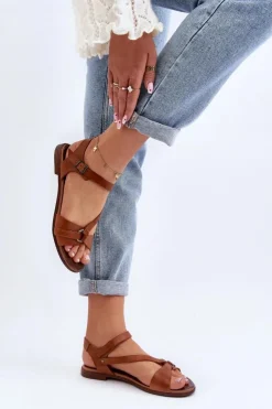 Damskie Zazoo 40182 Skórzane Sandały Damskie Brązowe