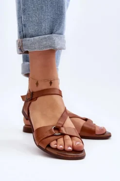 Damskie Zazoo 40182 Skórzane Sandały Damskie Brązowe