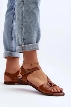 Damskie Zazoo 40182 Skórzane Sandały Damskie Brązowe