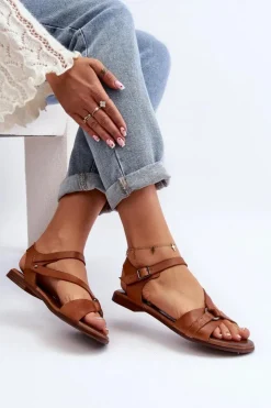 Damskie Zazoo 40182 Skórzane Sandały Damskie Brązowe