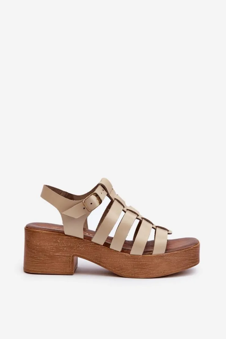 Damskie Zazoo 40410 Skórzane Sandały Damskie Beżowe