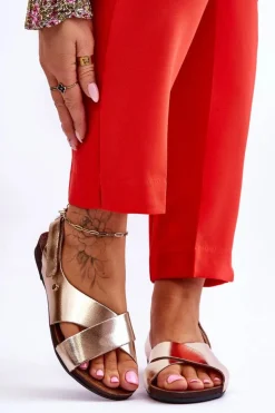 Best Zazoo 40141 Skórzane Sandały Na Rzep Złote Złoty