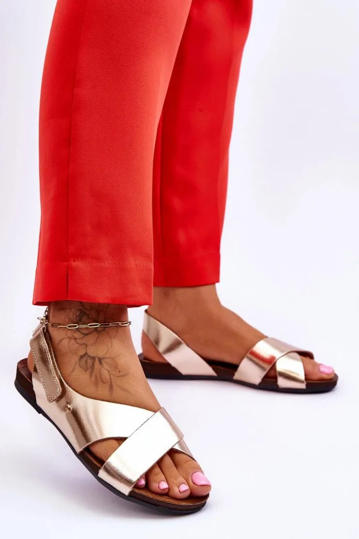 Best Zazoo 40141 Skórzane Sandały Na Rzep Złote Złoty