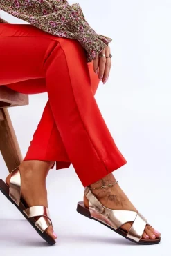 Best Zazoo 40141 Skórzane Sandały Na Rzep Złote Złoty