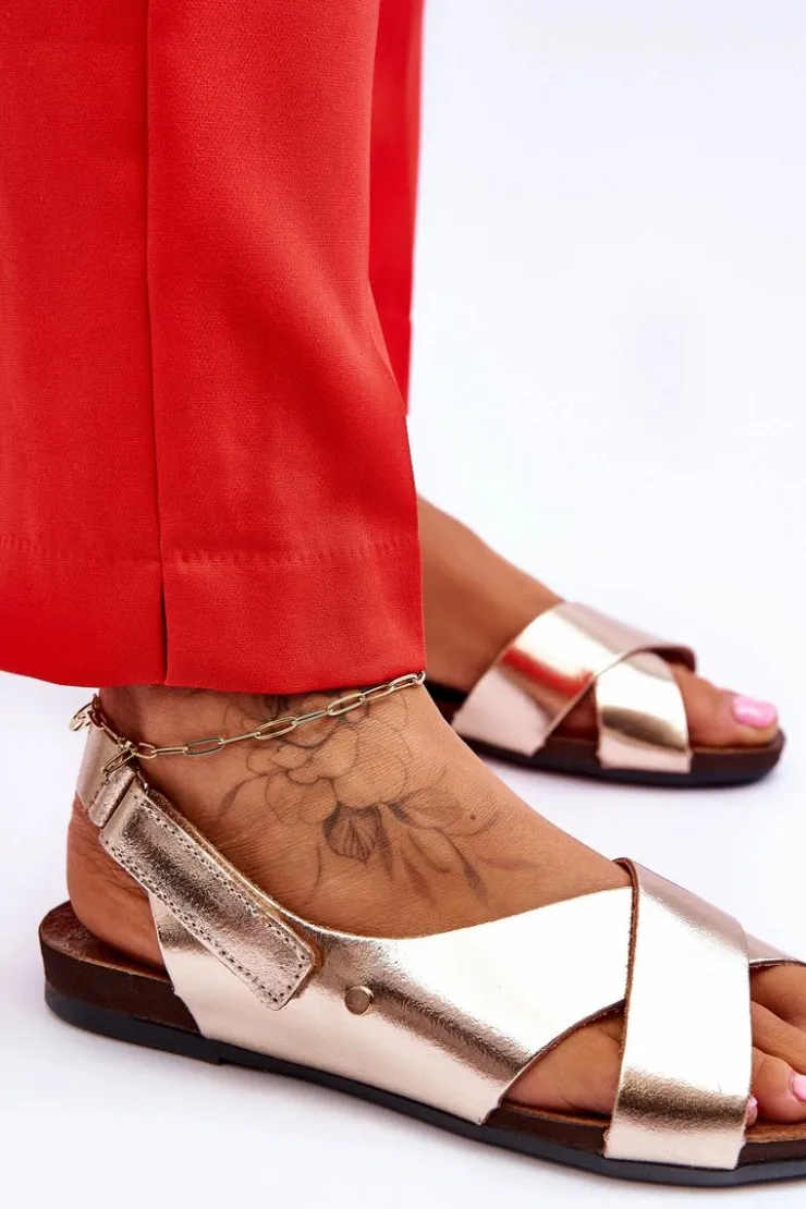 Best Zazoo 40141 Skórzane Sandały Na Rzep Złote Złoty