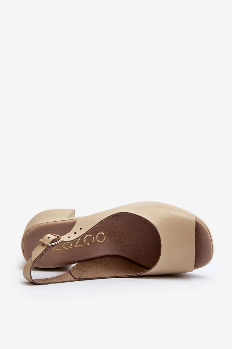 Hot Zazoo 40376 Skórzane Sandały Na Masywnym Obcasie Beżowe Beżowy