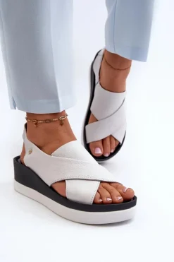 Zazoo Sandały Na Obcasie|Sandały Na Koturnie*40256 Skórzane Sandały Na Koturnie Białe Biały