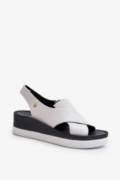 Zazoo Sandały Na Obcasie|Sandały Na Koturnie*40256 Skórzane Sandały Na Koturnie Białe Biały