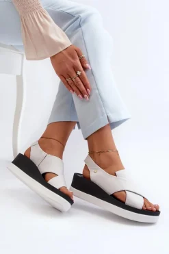 Zazoo Sandały Na Obcasie|Sandały Na Koturnie*40256 Skórzane Sandały Na Koturnie Białe Biały