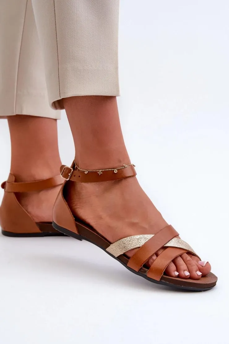 Hot Zazoo 40225 Skórzane Sandały Na Płaskim Obcasie Brązowe