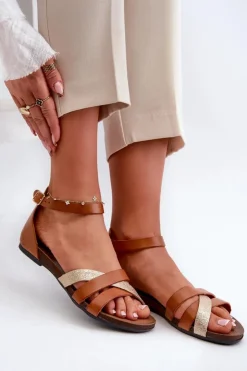 Hot Zazoo 40225 Skórzane Sandały Na Płaskim Obcasie Brązowe