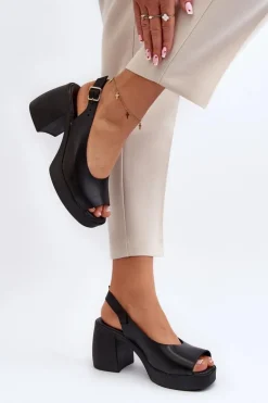 Outlet Zazoo 40376 Skórzane Sandały Na Masywnym Obcasie Czarne Czarny