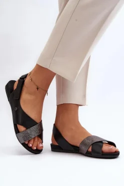 Sale Zazoo 40141 Skórzane Sandały Na Rzep Czarne Czarny