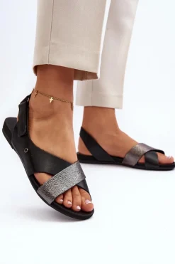 Sale Zazoo 40141 Skórzane Sandały Na Rzep Czarne Czarny