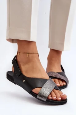 Sale Zazoo 40141 Skórzane Sandały Na Rzep Czarne Czarny