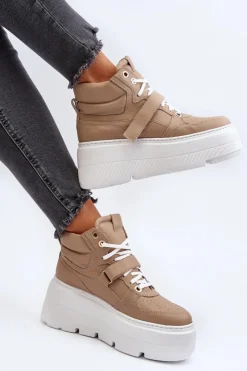 Zazoo Sneakersy Damskie*3450 Skórzane Sneakersy Damskie Beżowe Beżowy