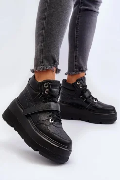 Damskie Zazoo 3450 Skórzane Sneakersy Damskie Czarne