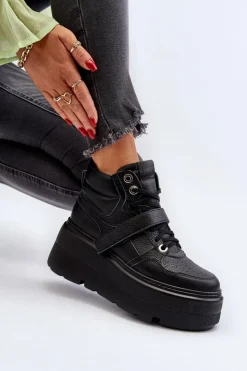 Damskie Zazoo 3450 Skórzane Sneakersy Damskie Czarne