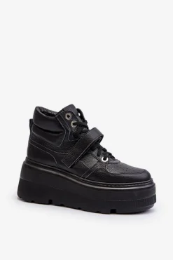 Damskie Zazoo 3450 Skórzane Sneakersy Damskie Czarne