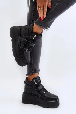 Damskie Zazoo 3450 Skórzane Sneakersy Damskie Czarne