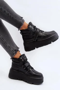 Damskie Zazoo 3450 Skórzane Sneakersy Damskie Czarne