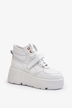 Damskie Zazoo 3450 Skórzane Sneakersy Damskie Białe