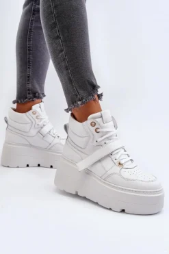 Damskie Zazoo 3450 Skórzane Sneakersy Damskie Białe