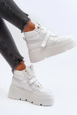 Damskie Zazoo 3450 Skórzane Sneakersy Damskie Białe