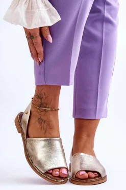 Damskie Zazoo 40327 Skórzane Wsuwane Sandały Złote