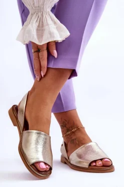 Damskie Zazoo 40327 Skórzane Wsuwane Sandały Złote