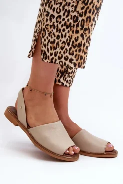 Online Zazoo 40327 Skórzane Wsuwane Sandały Beżowe Beżowy