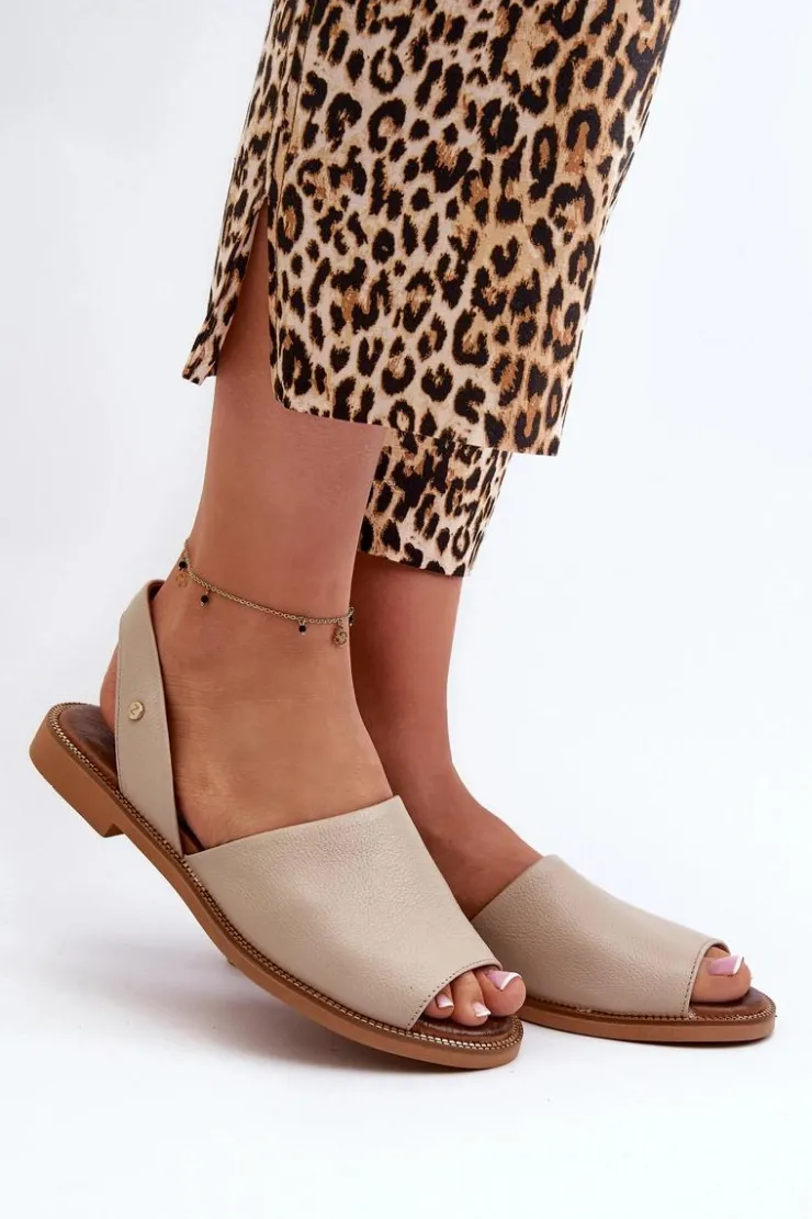 Online Zazoo 40327 Skórzane Wsuwane Sandały Beżowe Beżowy