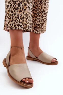 Online Zazoo 40327 Skórzane Wsuwane Sandały Beżowe Beżowy
