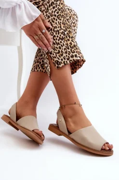 Online Zazoo 40327 Skórzane Wsuwane Sandały Beżowe Beżowy