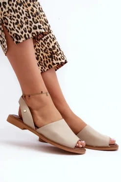 Online Zazoo 40327 Skórzane Wsuwane Sandały Beżowe Beżowy