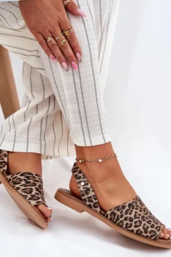 Online Zazoo 40327 Skórzane Wsuwane Sandały Panterka Brązowy