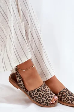 Online Zazoo 40327 Skórzane Wsuwane Sandały Panterka Brązowy