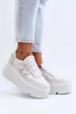 Zazoo Buty Sportowe Na Platformie*1833 Sneakersy Damskie Skórzane Na Masywnej Podeszwie Białe