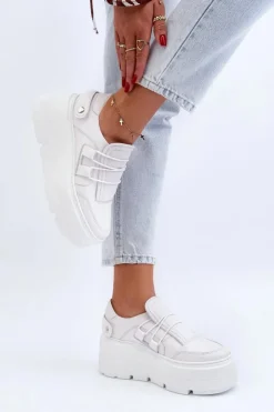 Zazoo Buty Sportowe Na Platformie*1833 Sneakersy Damskie Skórzane Na Masywnej Podeszwie Białe