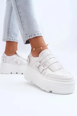 Zazoo Buty Sportowe Na Platformie*1833 Sneakersy Damskie Skórzane Na Masywnej Podeszwie Białe