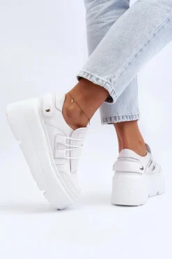 Zazoo Buty Sportowe Na Platformie*1833 Sneakersy Damskie Skórzane Na Masywnej Podeszwie Białe