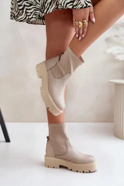 Damskie Zazoo 2947 Wsuwane Botki Damskie Ze Skóry Naturalnej Beżowe